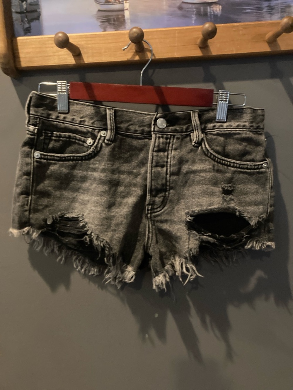 Anthropologie size 25 distressed gray booty shorts great condition
